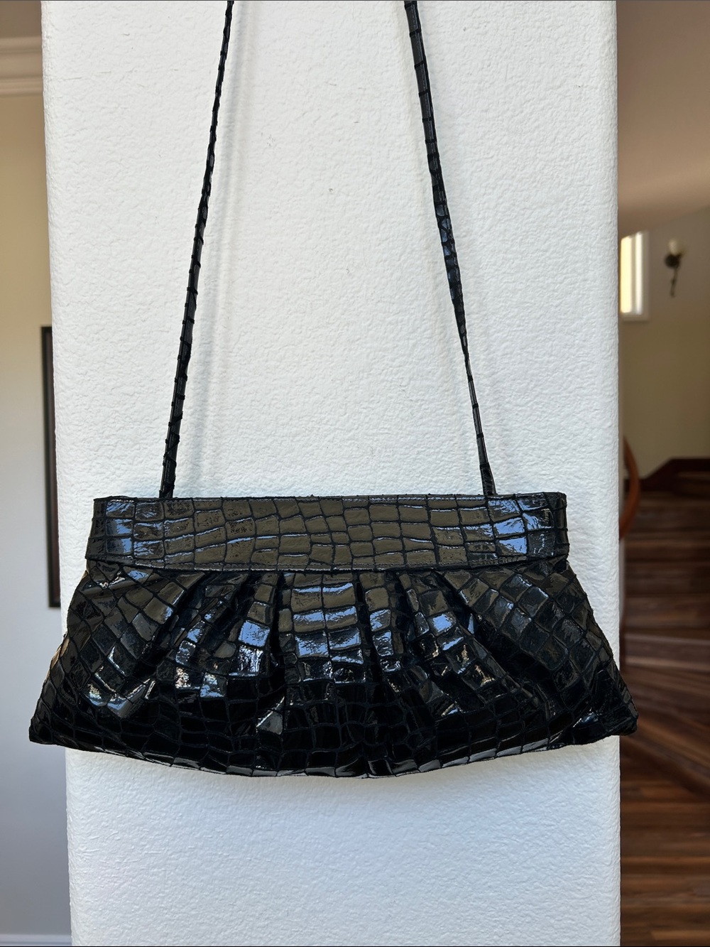 Black Croc-Embossed Shoulder Bag